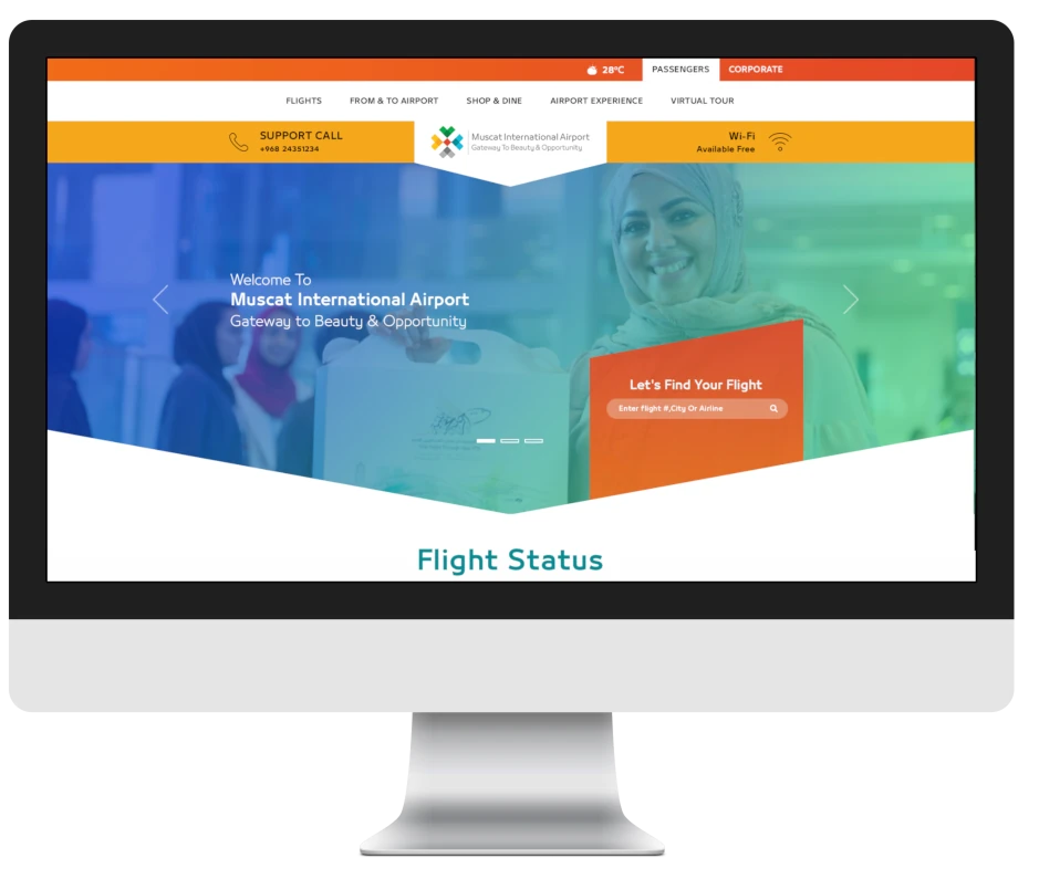 Screenshot of the UI design for the Muscat Airport website.