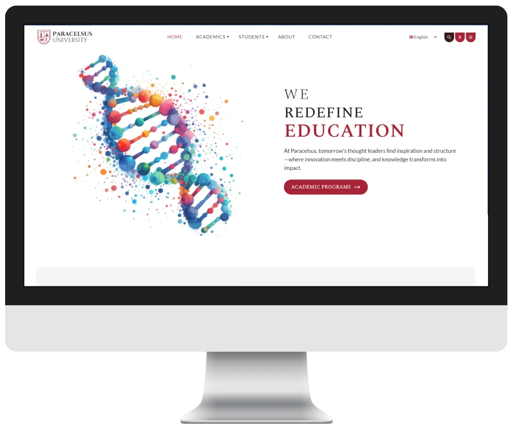 Screenshot of the Paracelsus University website homepage.