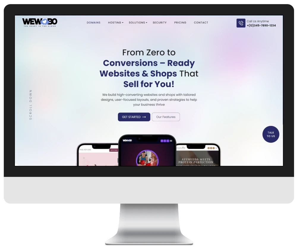 Screenshot of the Wewobo web hosting services page.
